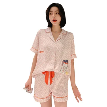 

Wmyqdlq Summer Ladies Pajamas Ice Snow Silk Print Cartoon Mouse Ice Silk Home Service Short-Sleeved Shorts Suit