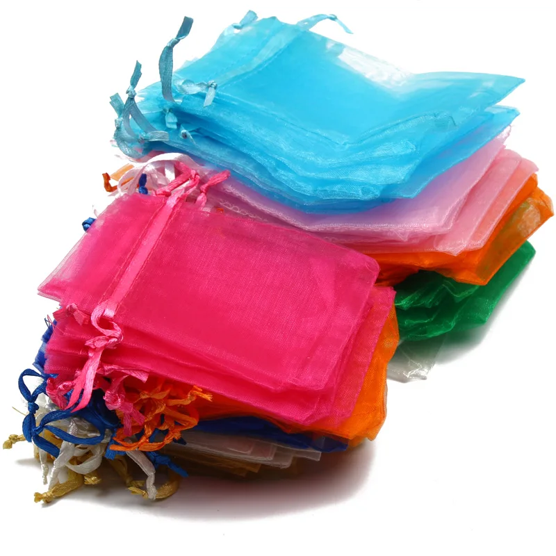 

50pcs/lot 7x9CM/9x12CM/10x15CM/13x18CM Organza Bags Jewelry Drawable Bag Wedding Party Candy Packing Bracelets Necklaces Pouches