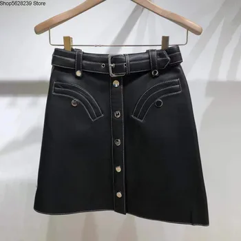 

Law Single 2020 Leather Open Line Tailoring Department Yes Belt A Word Wild Women's Wear Leather Skirt 190714