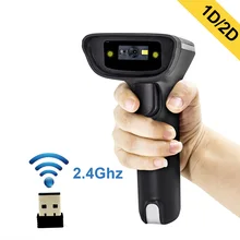 1D/2D Wireless Barcode Scanner 2D 2.4GHz USB Wireless Bar Code Reader with 100Meters(330ft) Wireless Trnasfer Distance bp 617 gd bar code scanner handheld 2 4g wireless 2d barcode reader usb wired rechargeable 32 bit decoder xxm8