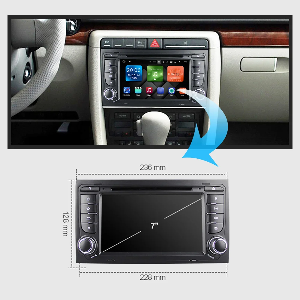 Eunavi 2 din 7 ''Android 9 0 автомобильный dvd плеер для Audi A4 S4 2003 2013 Восьмиядерный 2din радио
