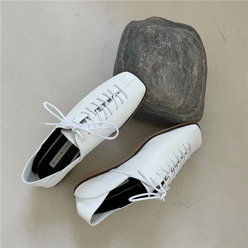 Bailamos Women Flats Lace Up Ladies Square Toe Flat Heel Sandals Spring Loafers Shoes Casual Oxford Shoes Female Flats Sli women shoes casual shoes women flats