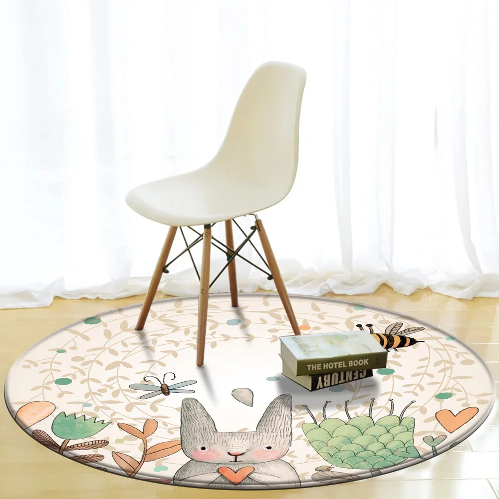 Baby play mat round children carpet simple animal rabbit bee pattern children flannel carpet baby hand print carpet 6
