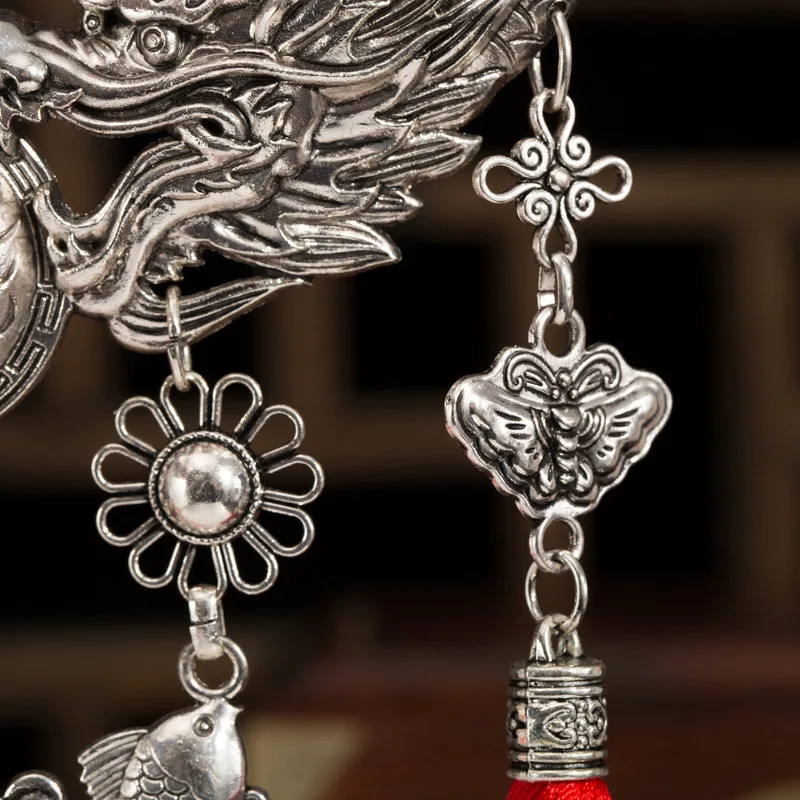 Ожерелья и кулоны, богемное ожерелье с кисточками и вышивкой, ретро этнические Преувеличенные Подвески, серебряный воротник с двумя Драконами