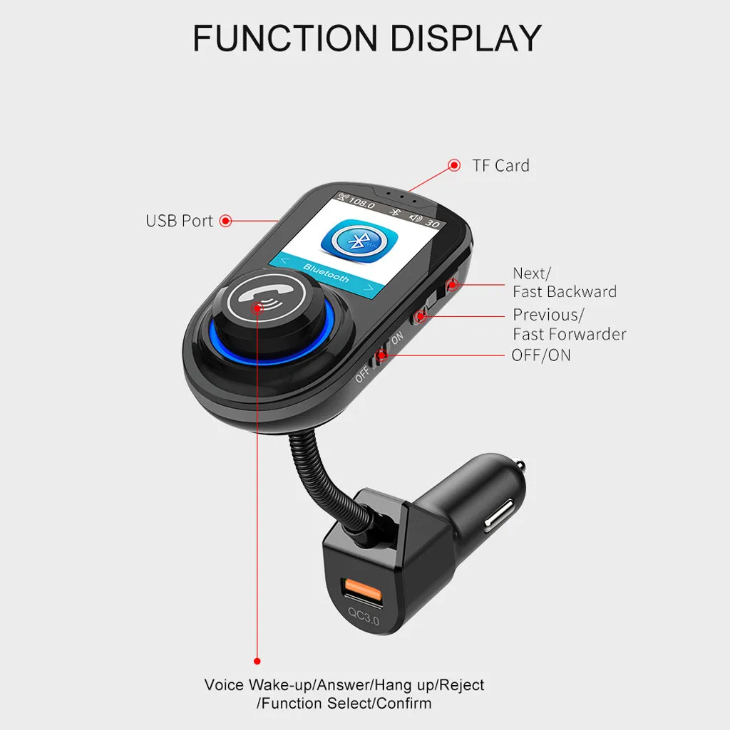 Цветной Автомобильный MP3-плеер с ЖК-дисплеем 5,0, Bluetooth, прикуриватель, зарядное устройство для авто, двойной USB, зарядка для автомобиля, без рук, музыкальный автомобиль, QC 3,0