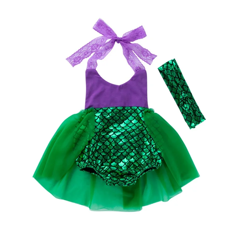 

2pcs/set Baby Girl Princess Dress Kids Princess Dress Mermaid Baby Girl Clothes Baby Kids Girl Dress Mermaid Swimsuit + Headband