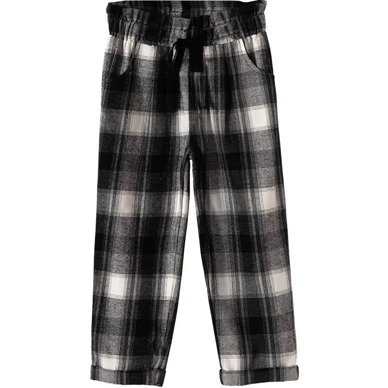 Plaid Клетчатые брюки для девочек; сезон весна; модные повседневные Прямые брюки со средней талией для детей; сезон осень; От 3 до 10 лет - Цвет: Plaid