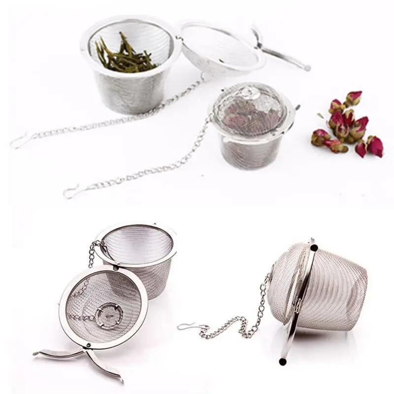 Горячий прочный Серебряный многоразовый нержавеющий сетчатый травяной шарик чайный сито для специй чайник запирающийся чай фильтр-инфузор специй 4 размера