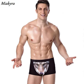 

MIAKYRA Men's Wolf 3D Printed Boxers Panties Men Sexy Underwear Unique Wolf Head Printing Breathable Boxers Ultrathin Underwear