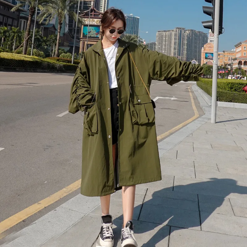 

Photo Shoot Army Green Trench Coat Women's Mid-length 2020 Autumn England BF Trench Coat Women's Korean-style Loose Casual Popul