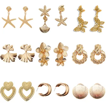 

Dvacaman Metal Maxi Dangle Drop Earrings Geometric Flower Star Heart Butterfly Statement Earrings Girl Party Hanging Earrings ZA