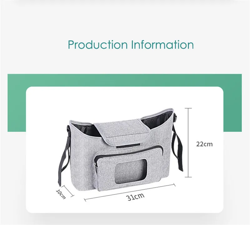 Universal Grey Baby Stroller Organizer With Hook Mommy Travel Diaper Bags Baby Carriage Pram Buggy Cart Bottle Bag Accessories