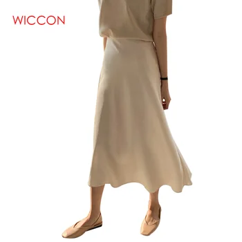 

Summer Elegant High Waist Women Long Skirt Solid A-line Faldas Mujer Female Solid Slim Jupe Femme Saia Longa