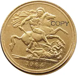 1964 Регина FD ELIZABETH II DEI GRATIA Позолоченные 1 SOVEREIGN копии монет