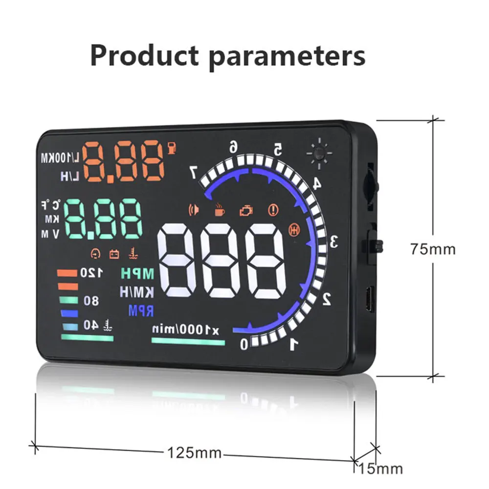 A8 OBD2 HUD Car Head Up Display LED Windshield Projector Speed Fuel Warning Voltage Alarm Speed Water Temp Data Diagnostic Tool