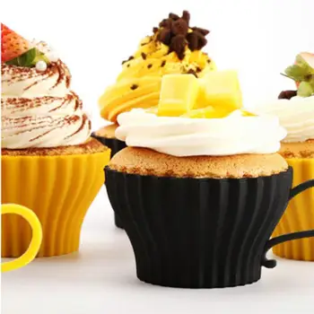 

4pcs Muffin Cake Molds Muffin Cup Pudding Jelly Mould Reusable Silicone Cupcake Non-stick Baking Cups for Home (Random Color)