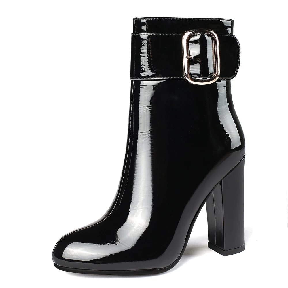 

Super High Heel Fashion Stretch Patent Leather Ankle Boots Burgundy Bright Leather Super High Thick Heel Plush Women's Boots