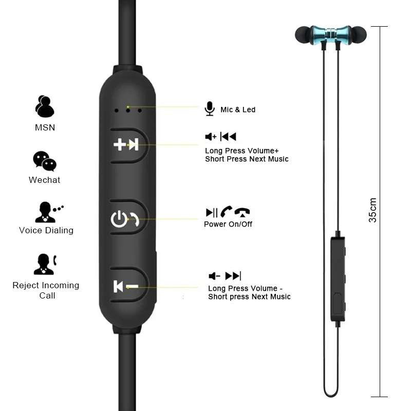 Waterproof sport Bluetooth Earphone Magnetic earphone XT-11 Wireless Sports Bass with Mic / Wireless Bluetooth Earphone M9