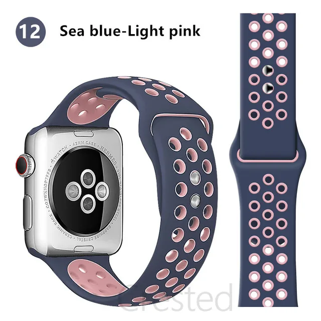 Silicone Strap For apple Watch band 44mm 40mm 45mm 41mm 40 44 mm Breathable Accessories watchband bracelet iWatch 3 4 5 se 6 7 blue pink 12