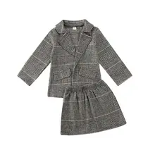Модный детский комплект в клетку для маленьких девочек; пальто+ мини-юбка; милая Осенняя детская одежда для девочек; комплекты одежды