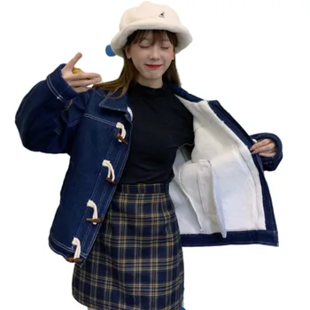 

Cowboy Short Loose Artifical Lamb Down Denim Jacket Women Befree Harajuku Chaqueta Mujer Yocalor Riverdale Streetwear Warm Coat