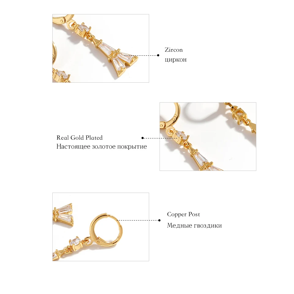 Yhpup Париж Эйфелева башня Висячие Серьги Медь 16 к роскошные циркония Brincos классические серьги для женщин вечерние ювелирные изделия подарок