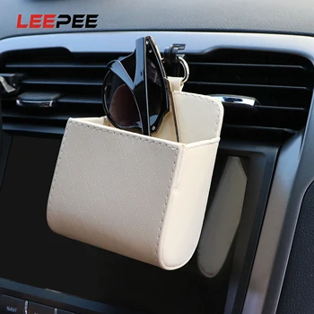 

LEEPEE PU Leather Car Air Outlet Glasses Phone Storage Box Car Organizer Auto Interior Accessories Pocket Container