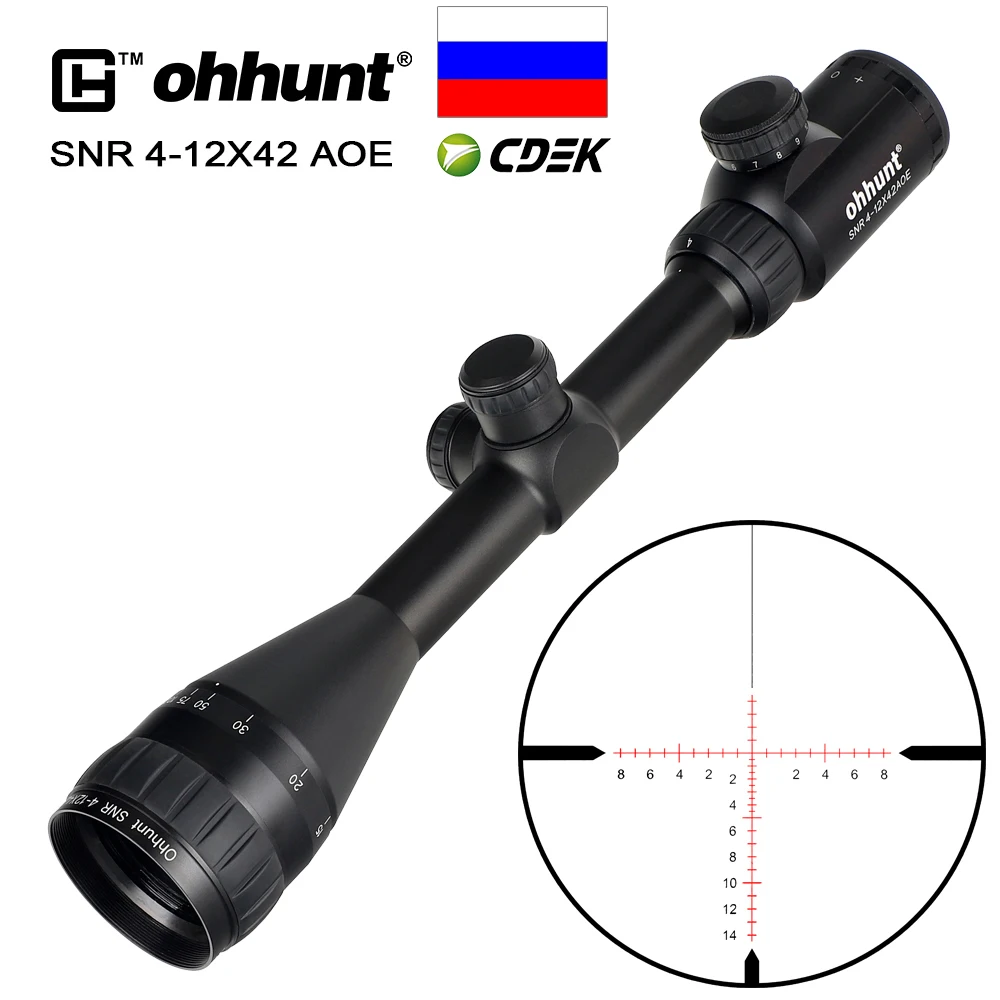 Стеклянный гравированный прицел Ohhunt SNR 4-12X42AOE с красной подсветкой сетчатый