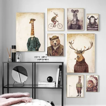 

Human body Animal Head Abstract Wall Art Print Giraffe bear Lion Canvas Painting Nordic Poster Decor Pictures For Living Room