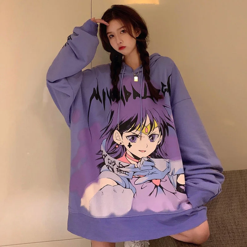 2021 Female Pullover Harajuku Hip Hop Sailored Moon Hoodie Oversize Dark Girl Punk Gothic Top  Anime Hooded Spring And Autumn backwoods hoodie