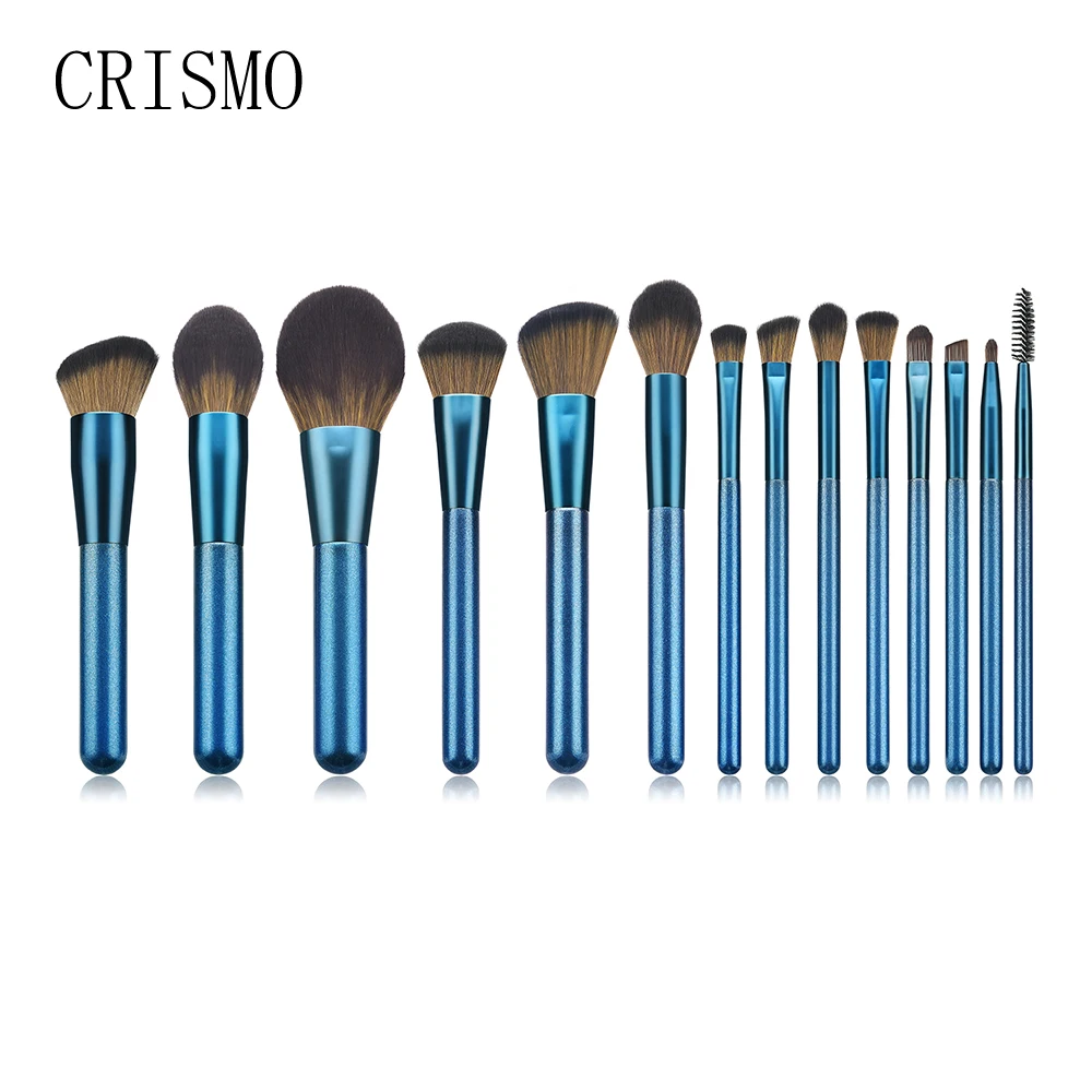 

CRISMO 14pcs Royal Blue Makeup Brush Set Powder Foundation Concealer Eyebrow Smokey Eyeshadow Brush Cosmetic Tool Kit
