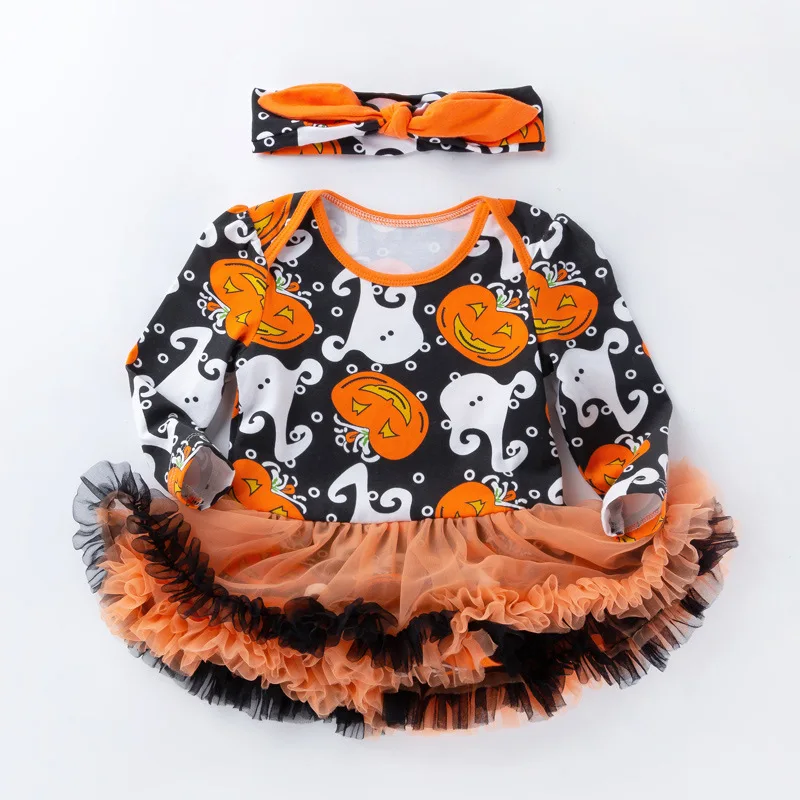 Платье для маленьких девочек; платье для малышей; Vestido Bebe; комбинезон для Хэллоуина; платье с длинными рукавами и тыквой