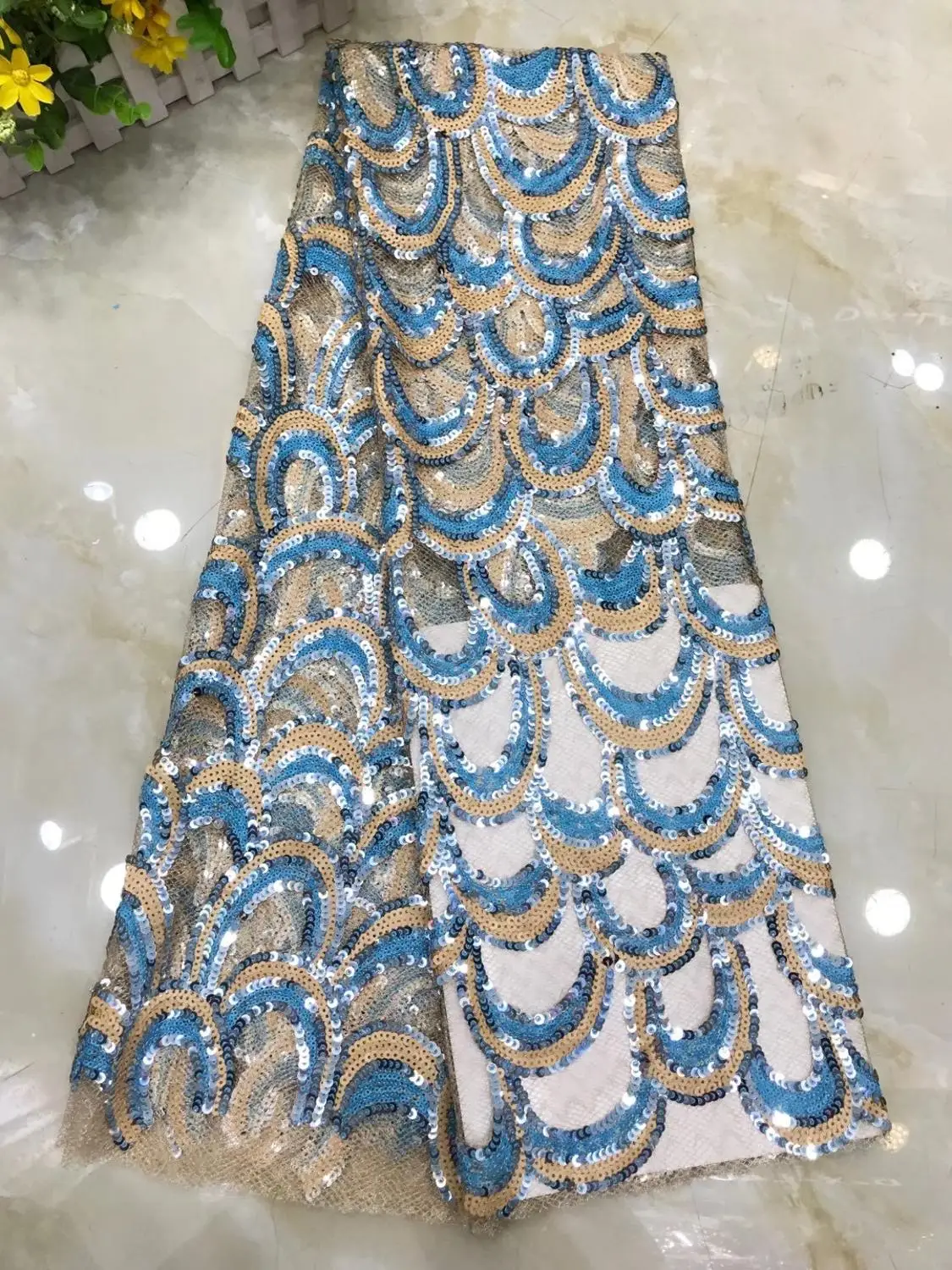 

2020 new Swiss lace fabric 5 yards embroidery sequin lace fabric for banquet party performance DX-s230