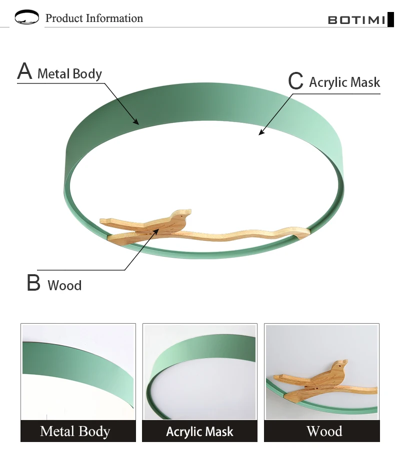 BOTIMI, скандинавские деревянные декоративные светодиодные потолочные светильники для гостиной, 220 В, круглый металлический потолочный светильник, монтируемый на поверхность, осветительный прибор