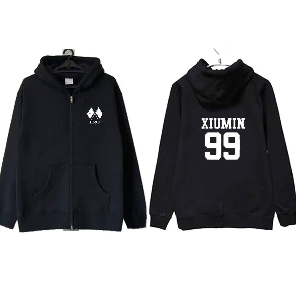 Kpop EXO OBSESSION Same Hoody толстовка на молнии CHANYEOL BAEKHYUN Same унисекс осень зима пальто с длинным рукавом Верхняя одежда Топы