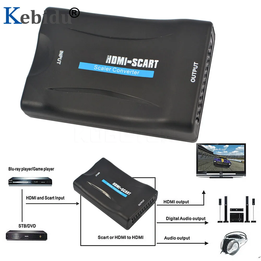 KEBIDU 1080P HDMI-compatible To Scart Converter Audio Video Adapter For HDTV Sky Box STB Smartphone HD TV DVD Newest | Электроника