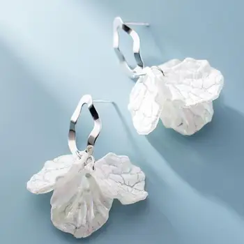 

Real. 925 Sterling Silver Fine jewelry OPEN Irregular Oval &Big White flower dangle earrings GTLE2844