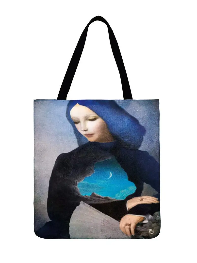 Женская сумка на плечо dream girl с принтом, сумка-тоут, повседневная сумка из льняной ткани, Модная складная сумка для покупок, пляжная сумка для улицы - Цвет: 7