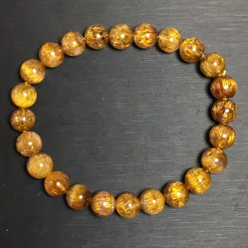 

8.1mm Natural Gold Rutilated Quartz Cacoxenite Bracelet Women Men Stretch Clear Crystal Round Beads Certificate AAAAAA