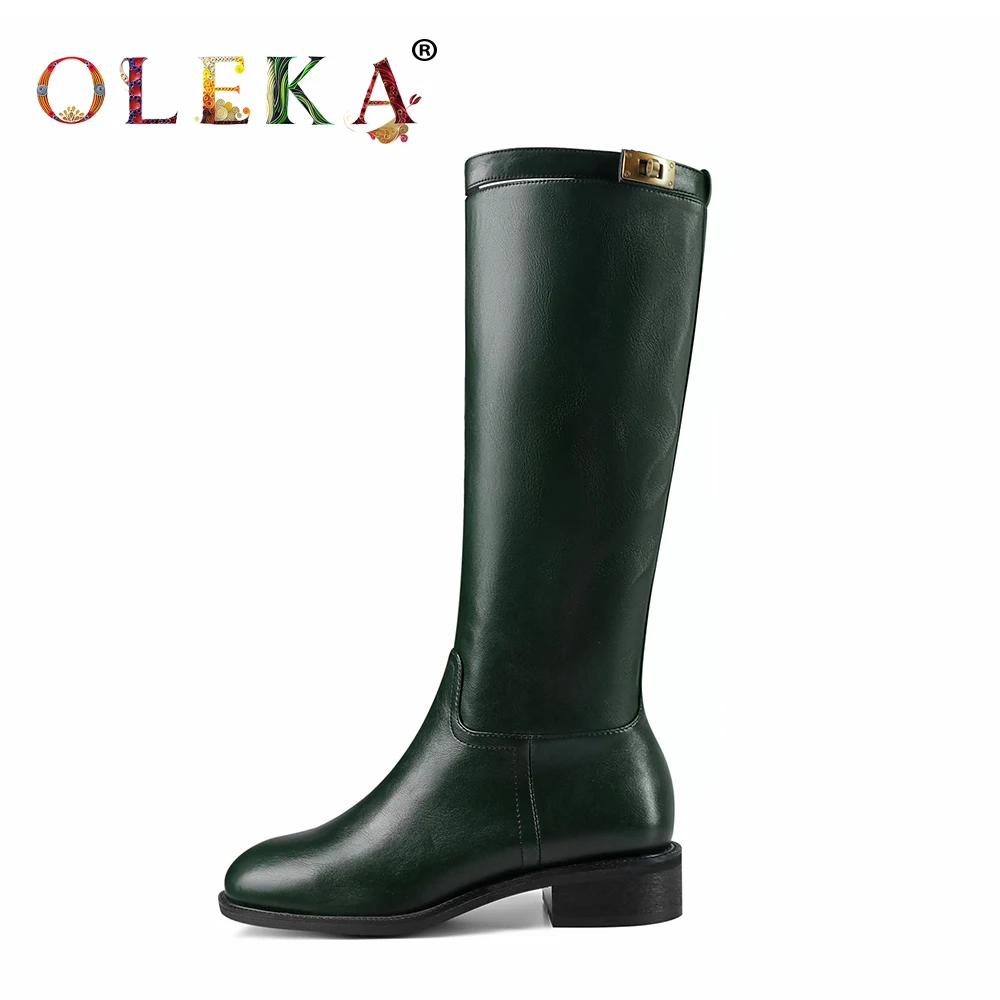 

OLEKA Knee-high Winter Boots Women Square Heel Narrow Band Round Toe Winter Boots Leisure Style Basic Warm Short Plush AS561