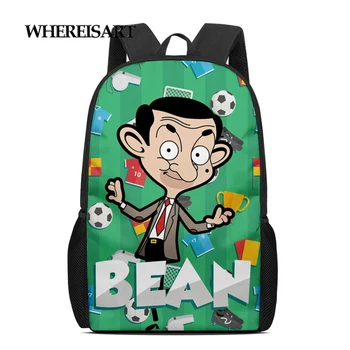 

WHEREISART Mr. Bean Cartoon Print Student Schoolbag for Teen Boys Girl Funny Design Bookbag Kids Fashion Casual Laptop Backpack