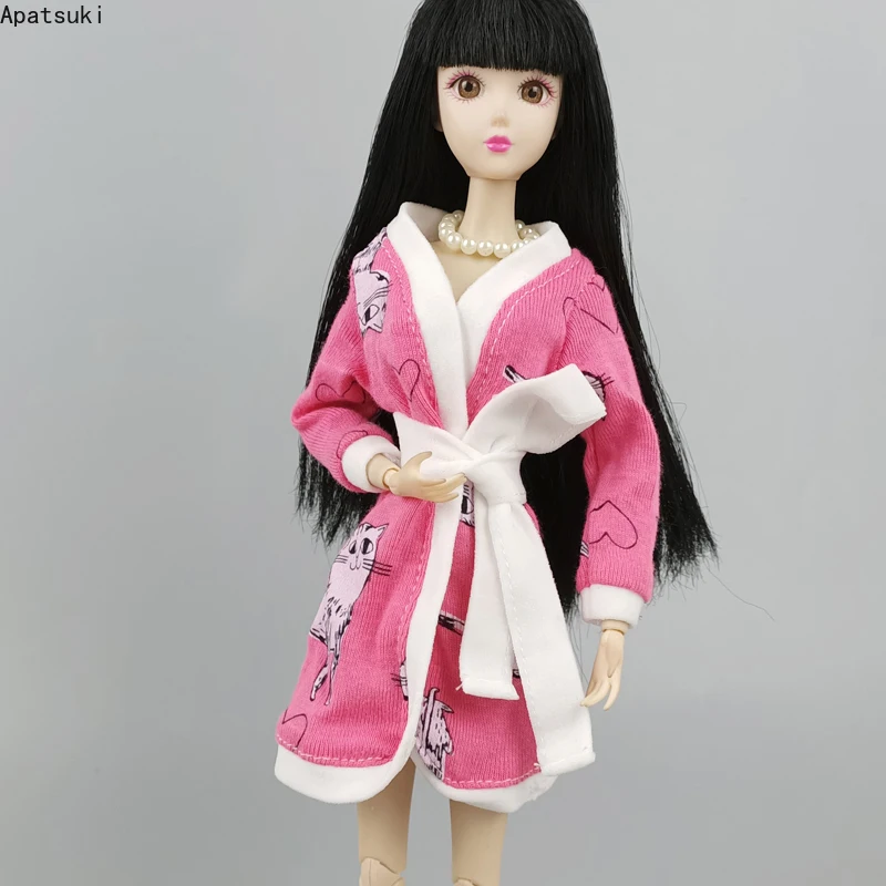 Hot Pink Kitty Cat Robe Per Barbie Doll Clothes Abiti Da Bagno Pigiama Invernale Pigiama Da Notte Per Blythe Playhouse Toys