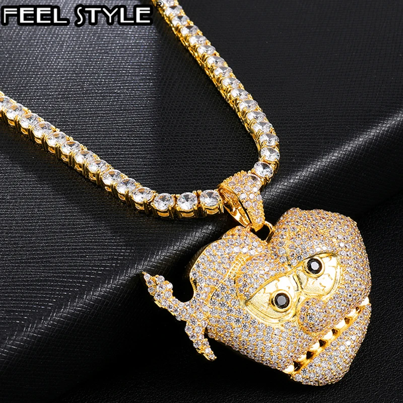 Bling Iced Out микро проложили CZ главный Keef сердце кулон и ожерелья для мужчин хип-хоп
