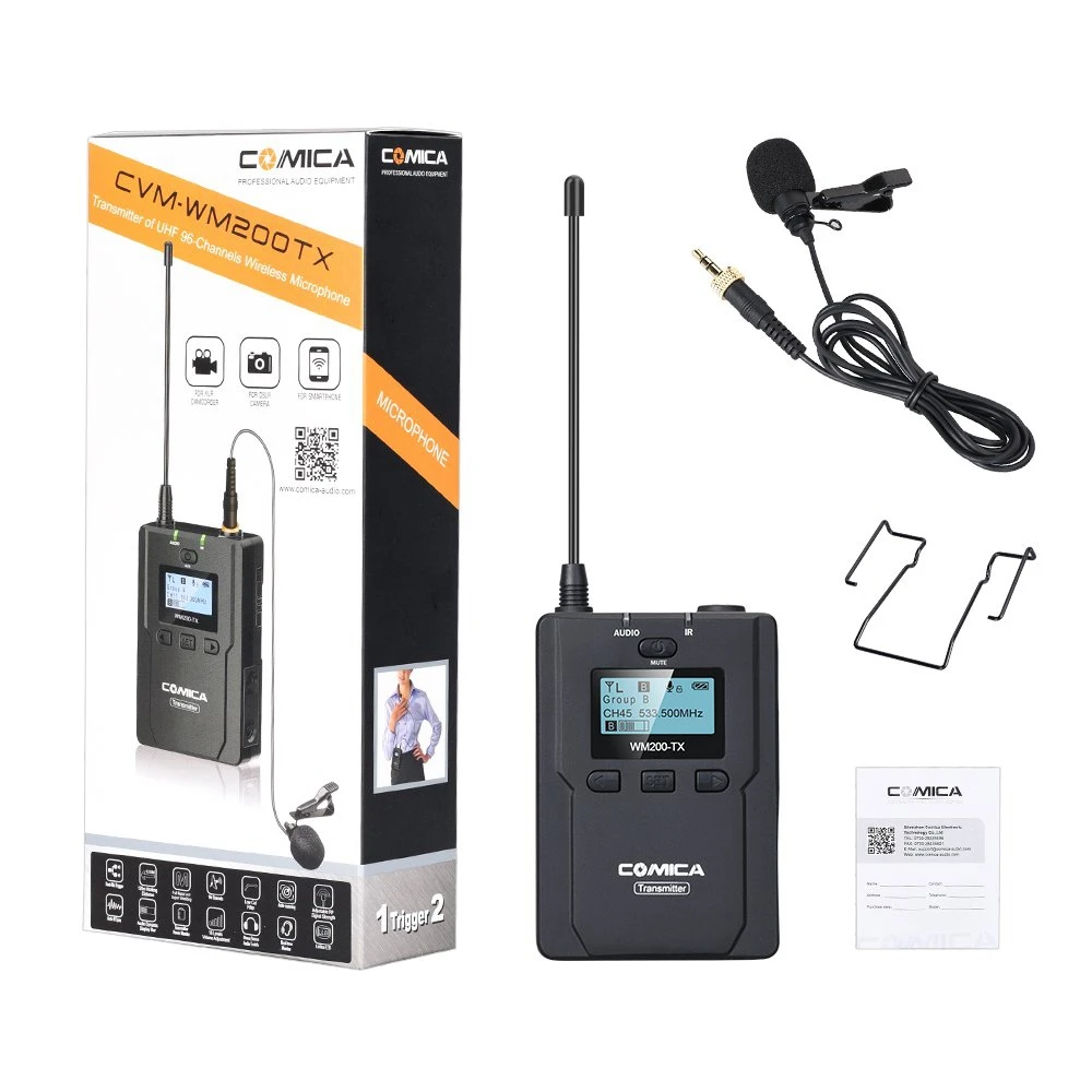 Акция-CoMica CVM-WM200TX UHF 96 каналов 120 м рабочее расстояние петличный металлический беспроводной микрофон передатчик для SLR камеры