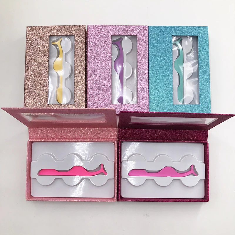 Eyelashes box 3 pairs lashes box with tweezers colorful dramatic lashes book wholesale custom 3D mink lashes vorder supplier 2
