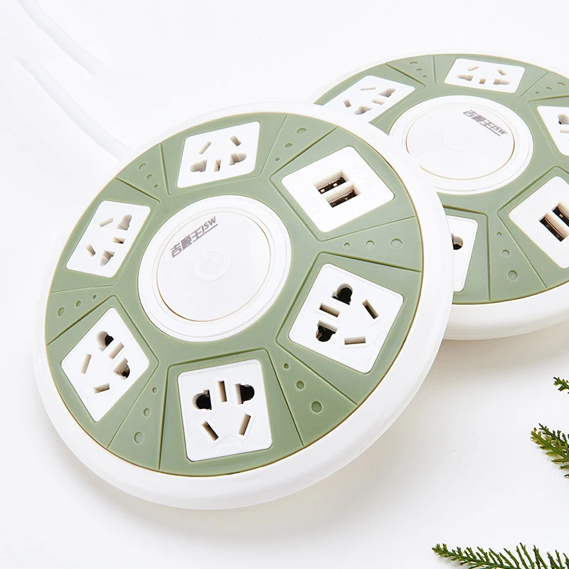 

Creative Household Extended Power Round Socket USB Socket Electrical Plug 5 Outlets 2 Ports Power Adapter