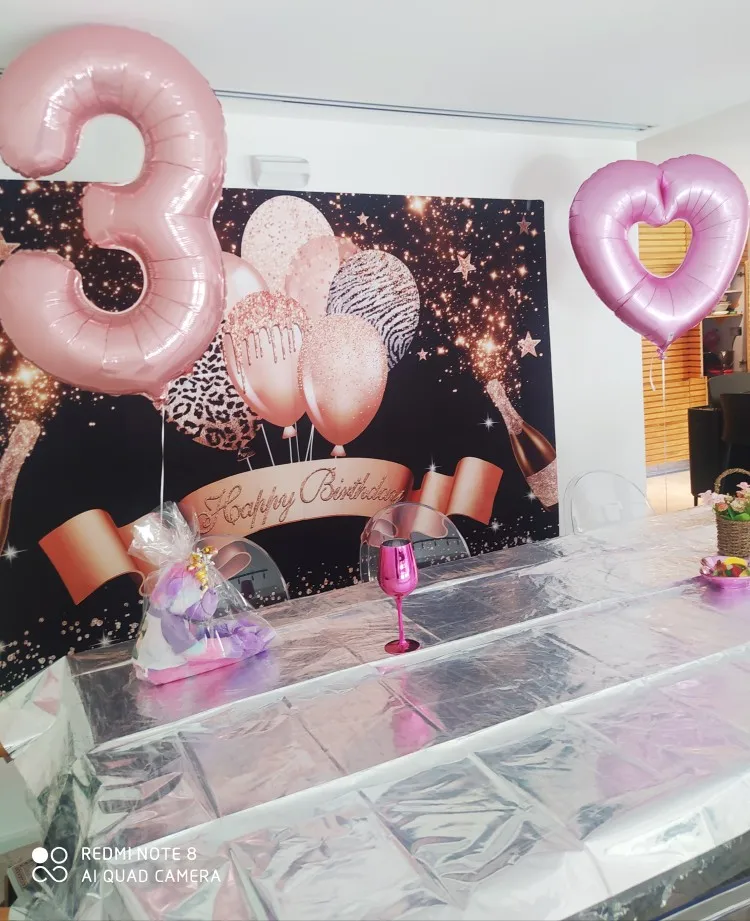Photo Backdrop Adult Birthday Party Gold Glitters Ballon Flowers Baby Photography Customize Name Photographic Backgrounds Photo Studio