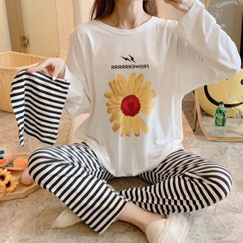 

Christmas Custom Women Pajamas Set Cotton Sleepwear Long Lattice Pants + Xmas Print T-Shirt Pyjamas Women Clothes Winter Pijamas