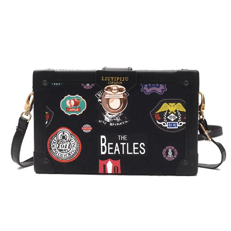 

Retro Fashion Pu Leather Box Ladies Clutch Bag Badge Flower Decoration Shoulder Bag Handbag Flip Female Messenger Bag