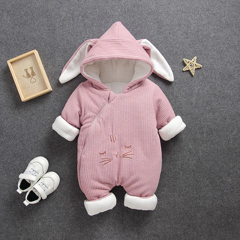 Зимняя одежда для маленьких мальчиков и девочек; пальто; одежда для малышей; зимние теплые комбинезоны; утепленный комбинезон с капюшоном для новорожденных; детские зимние комбинезоны; - Цвет: pink